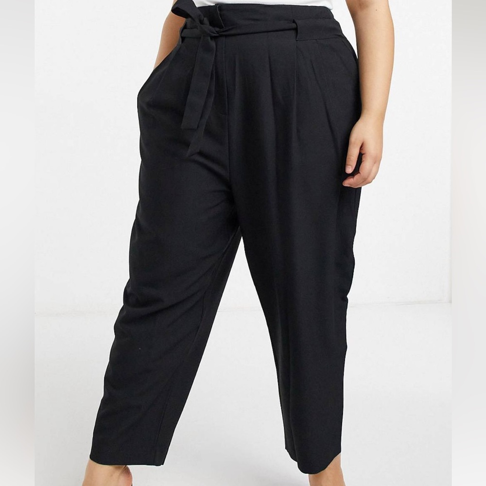 ASOS black tapered ankle grazer dress pants with tie waist